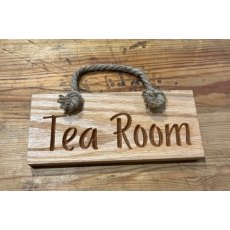 Engraved Oak Rope Hanging Sign - Tea Room