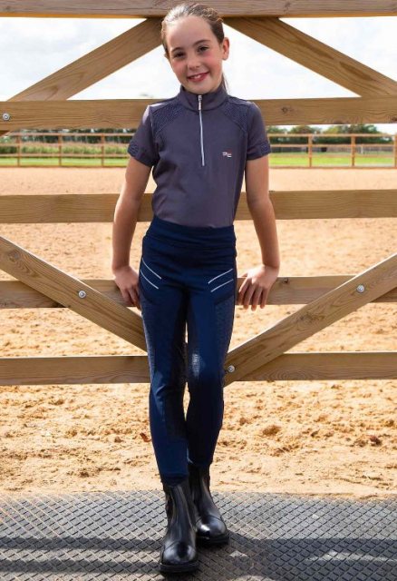 Premier Equine Astrid Girls Full Seat Gel Pull On Riding Tights Navy