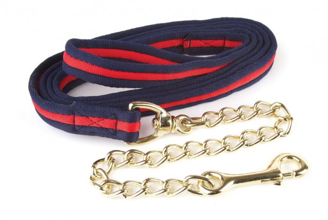 HY Hy Equestrian Soft Webbing Lead Rein with Chain Navy/Red