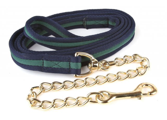 HY Hy Equestrian Soft Webbing Lead Rein with Chain Navy/Green