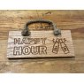 Engraved Oak Rope Hanging Sign - Happy Hour