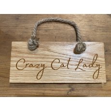 Engraved Oak Rope Hanging Sign - Crazy Cat Lady