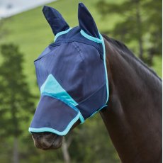 Weatherbeeta Comfitec Fine Mesh Mask with Ears and Nose Navy/Turquoise