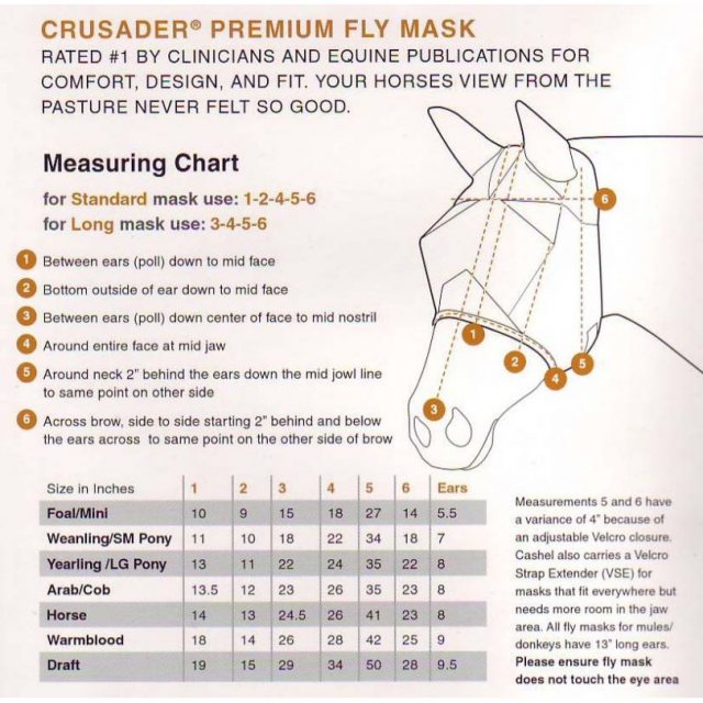 Cashel Fly Mask Size Chart
