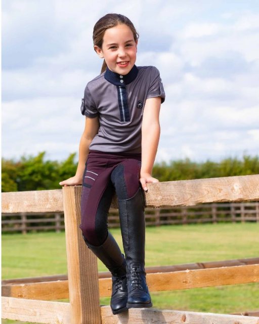 Premier Equine Astrid Girls Full Seat Gel Pull On Riding Tights Wine