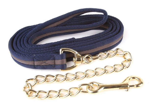 HY Hy Equestrian Soft Webbing Lead Rein with Chain Navy/Grey