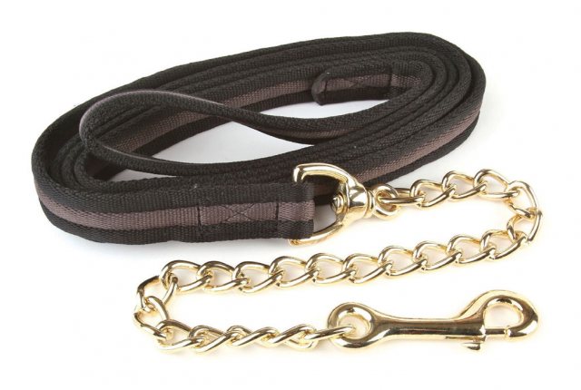 HY Hy Equestrian Soft Webbing Lead Rein with Chain Black/Grey