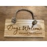 Engraved Oak Rope Hanging Sign - Dogs Welcome People Tolerated